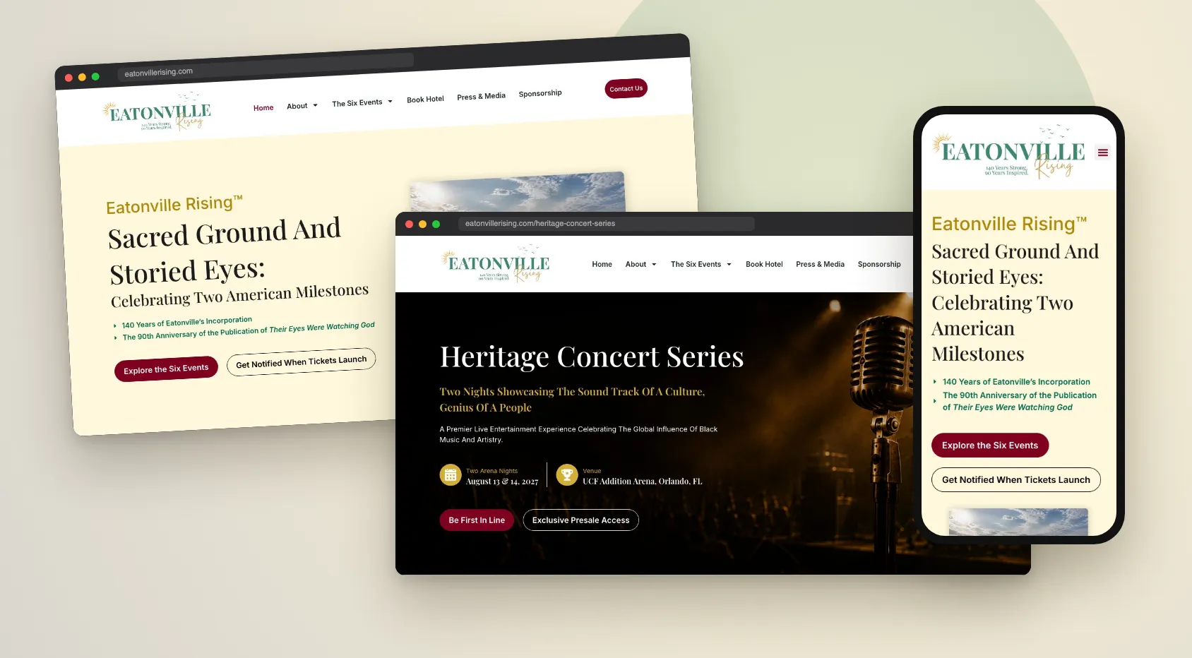 The Eatonville Rising website on desktop and mobile