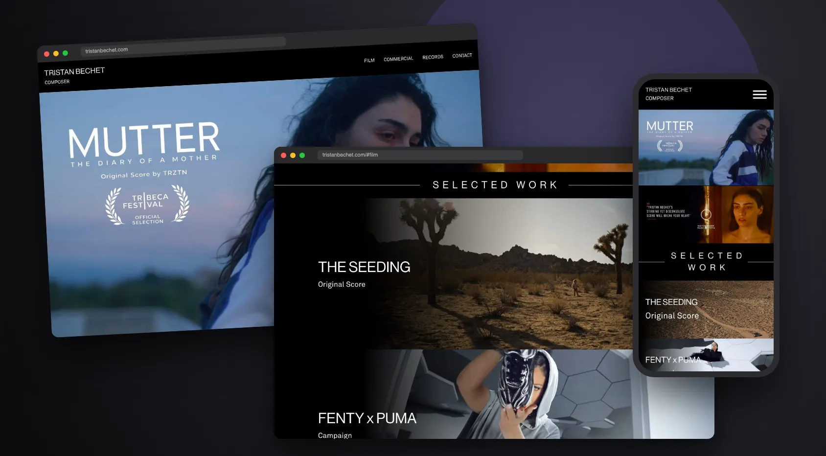 The Tristan Bechet website on desktop and mobile