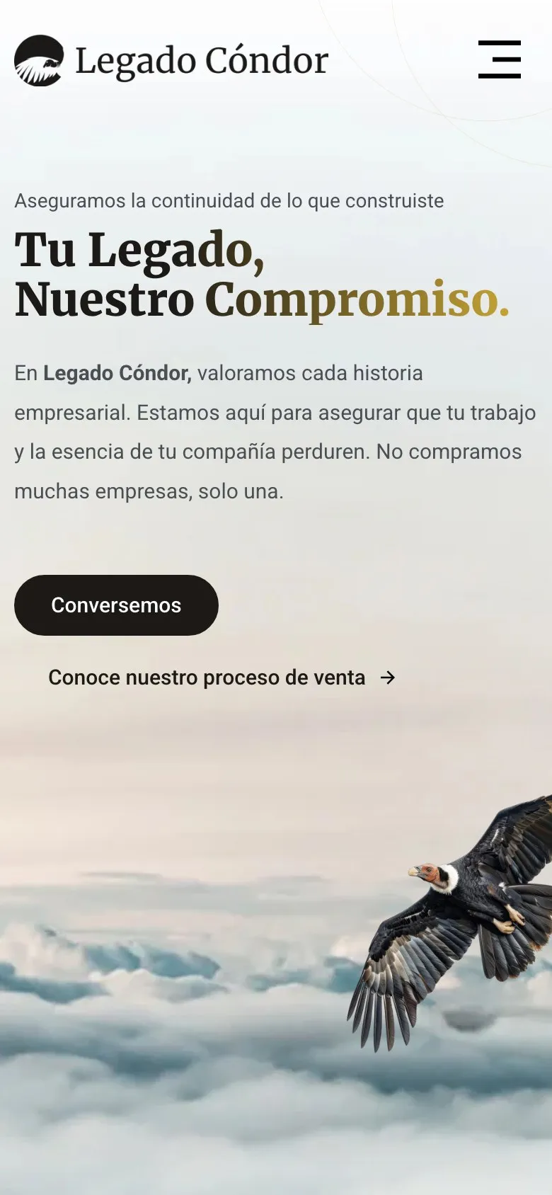 Portada de la web de Legado Cóndor en un móvil
