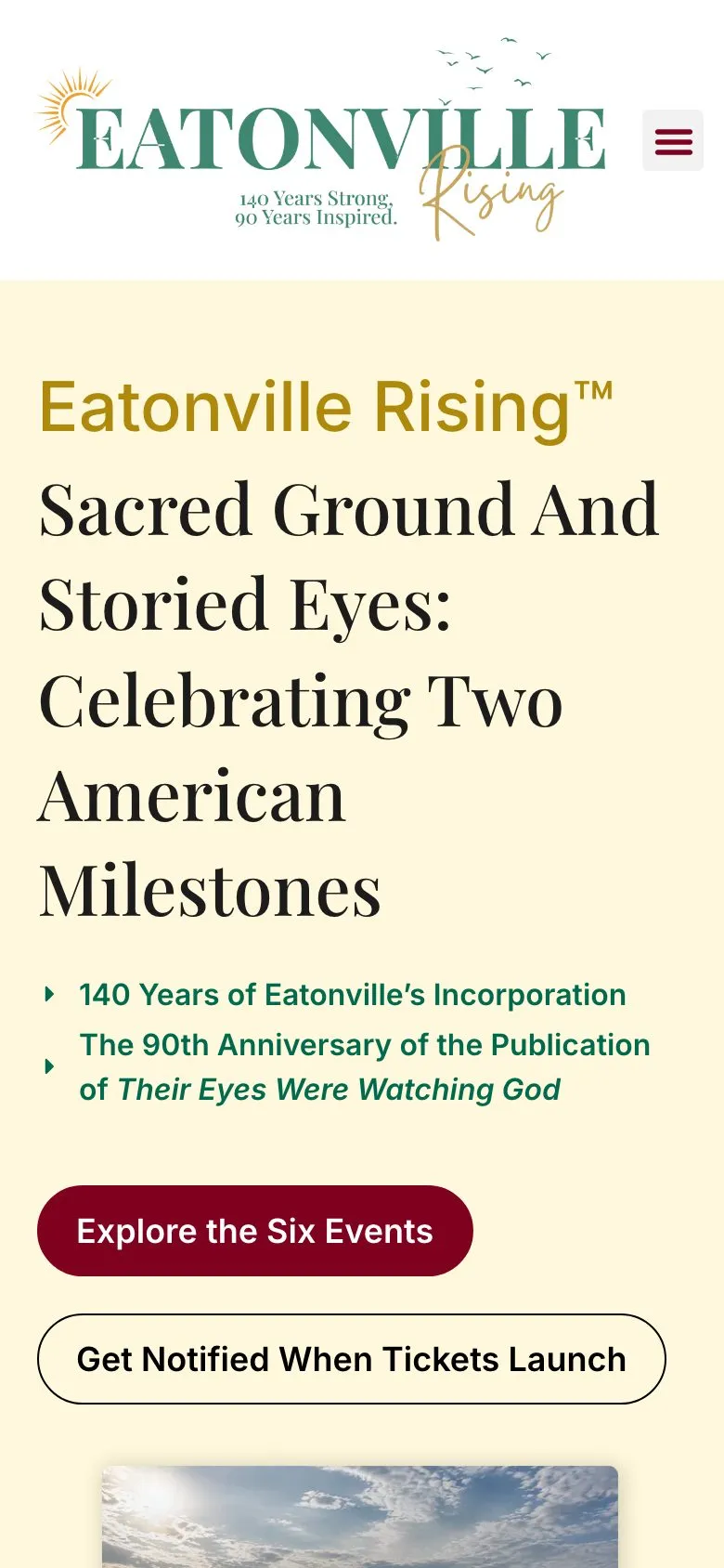 The Eatonville Rising home page on a phone